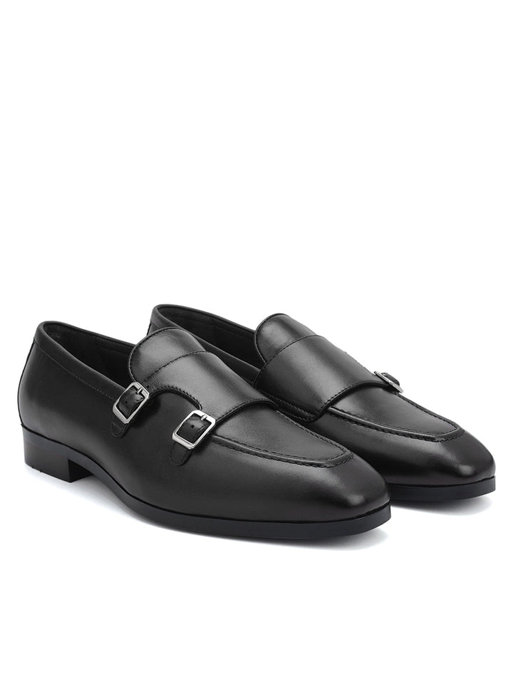 Black Double Monk Straps Shoes
