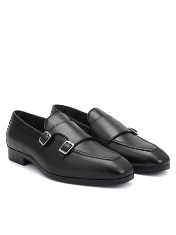 Black Double Monk Straps Shoes
