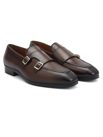 Brown Double Monk Straps Shoes