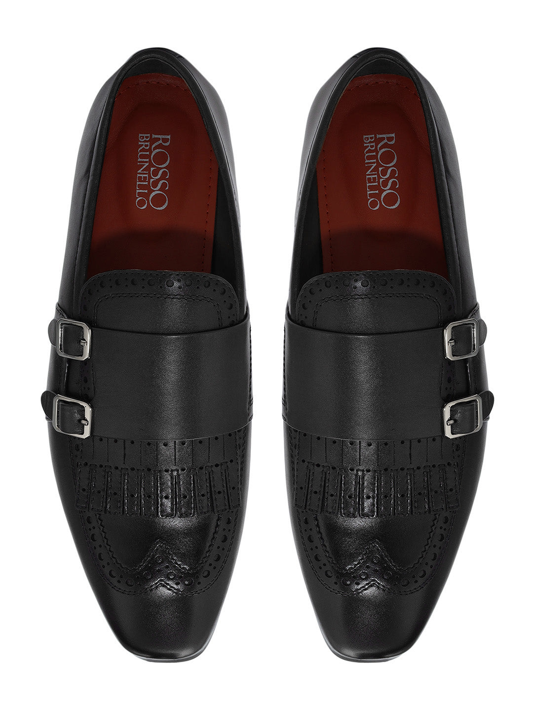 Black Brogue Monk Straps Shoes