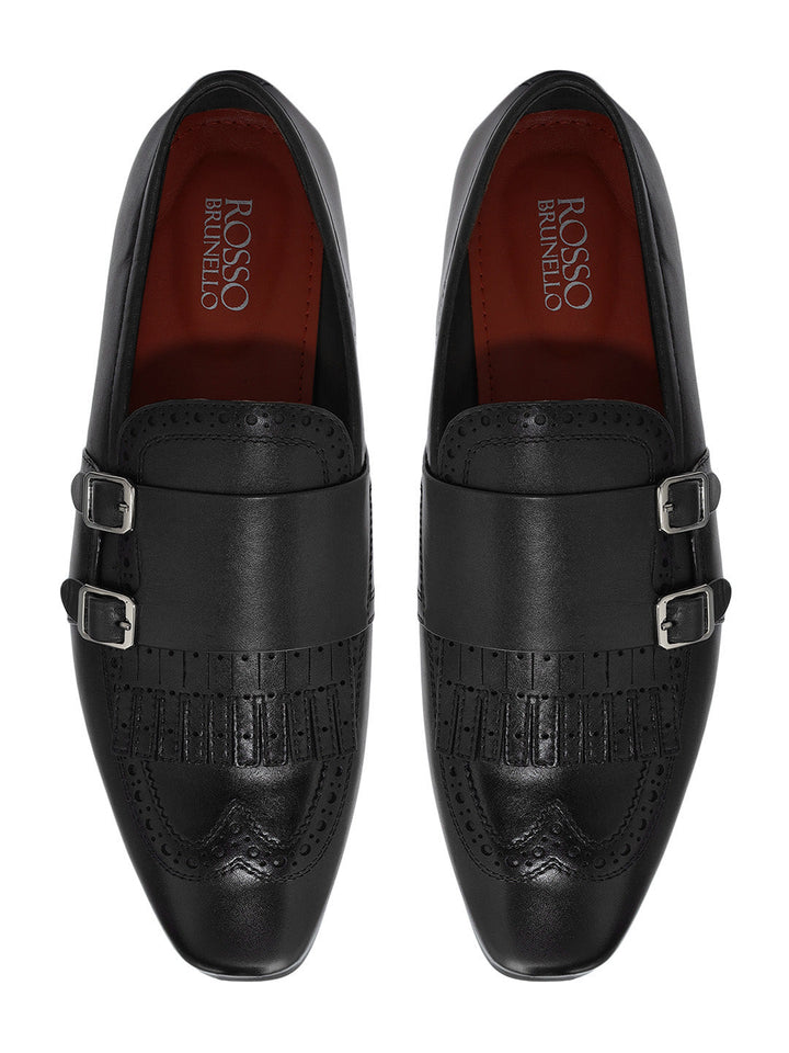 Black Brogue Monk Straps Shoes