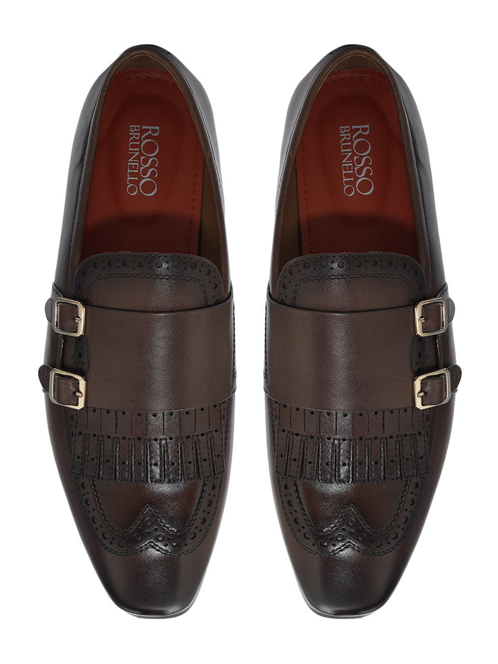 Brown Brogue Monk Straps Shoes