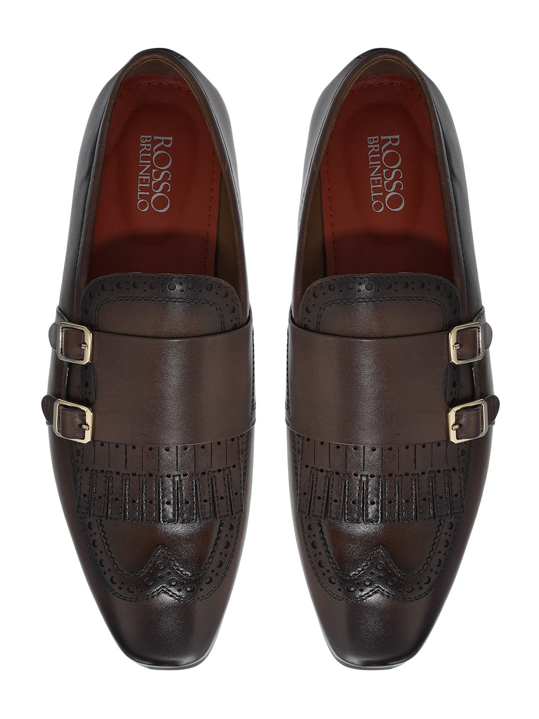 Brown Brogue Monk Straps Shoes