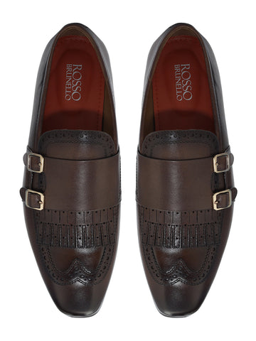 Brown Brogue Monk Straps Shoes