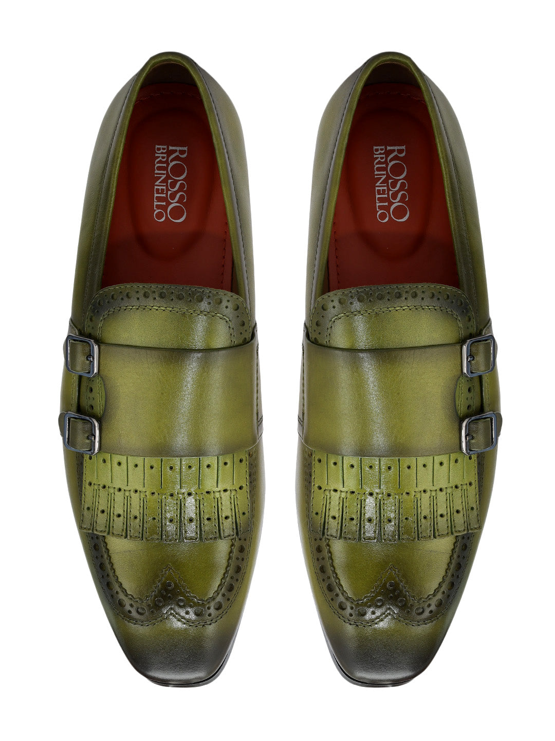 Green Brogue Monk Straps Shoes