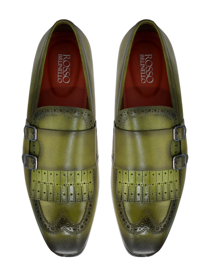 Green Brogue Monk Straps Shoes