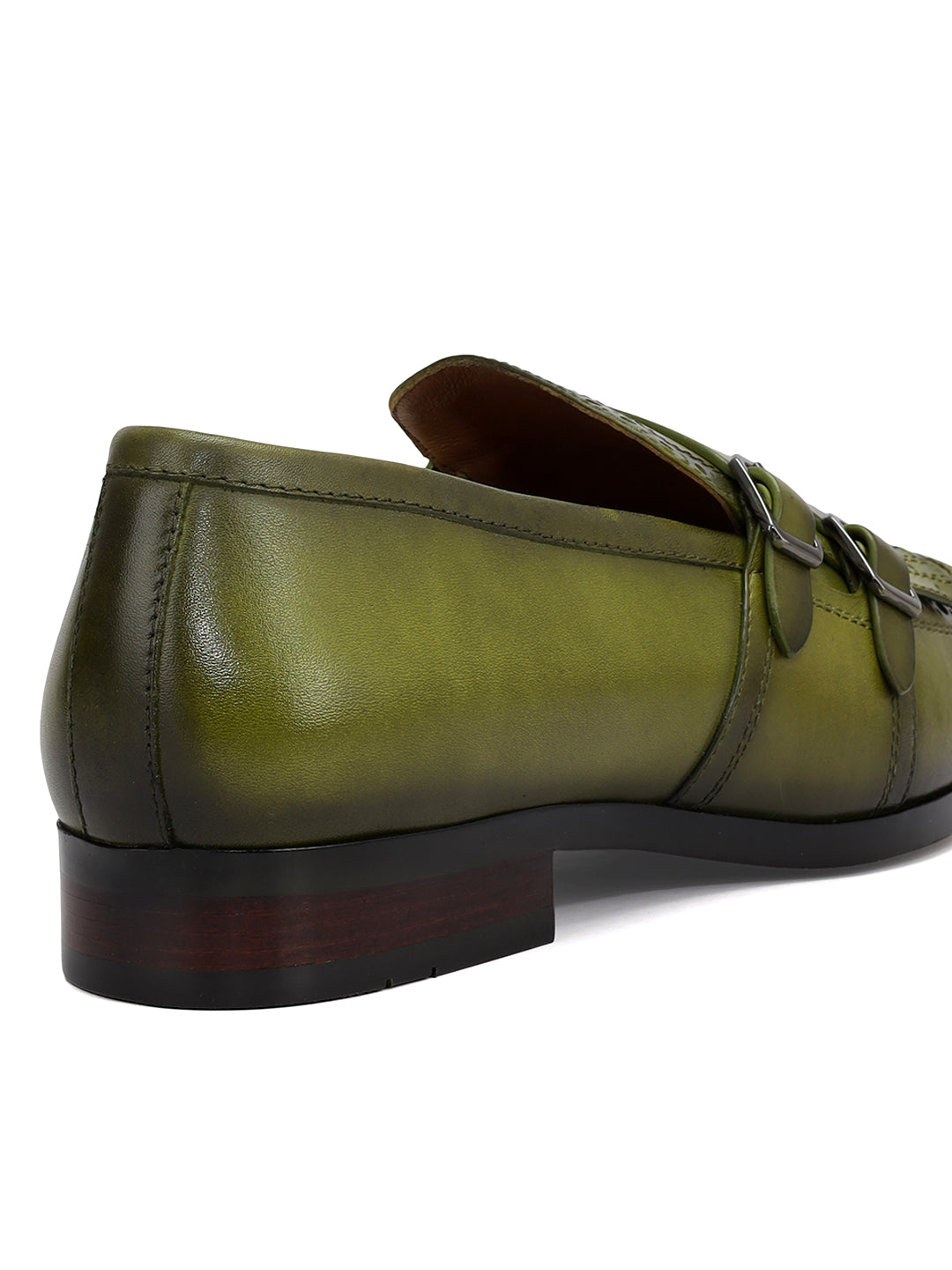 Green Brogue Monk Straps Shoes