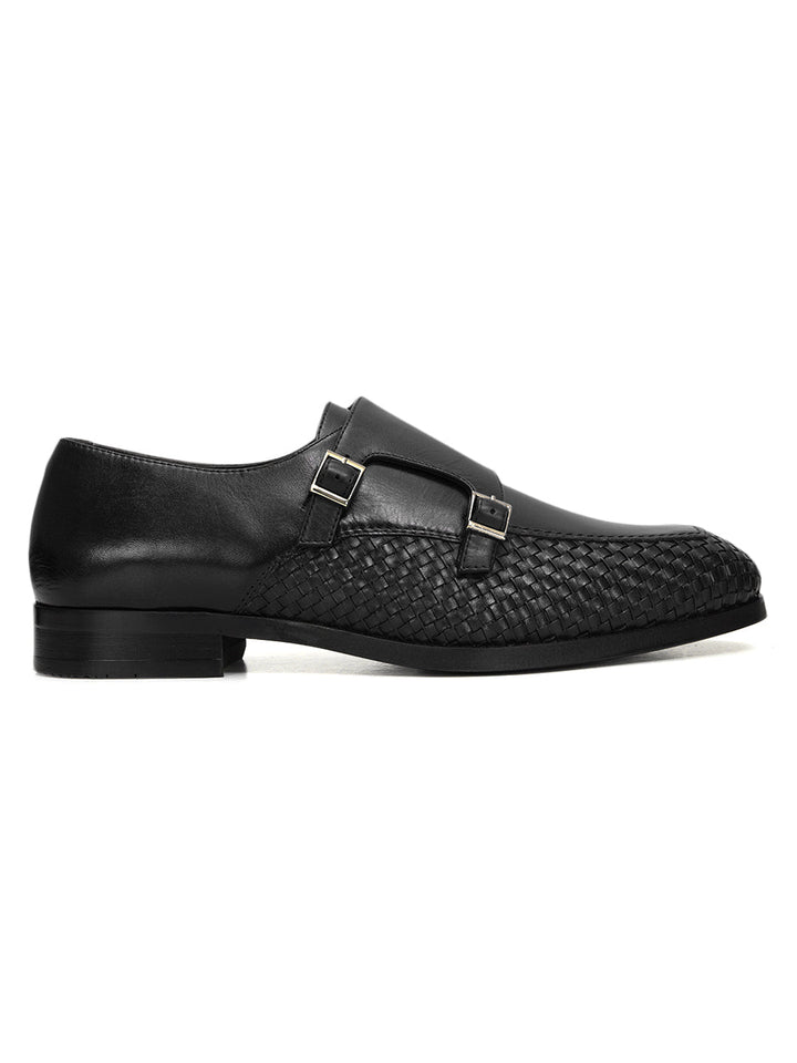 Black Woven Textured Monk Straps