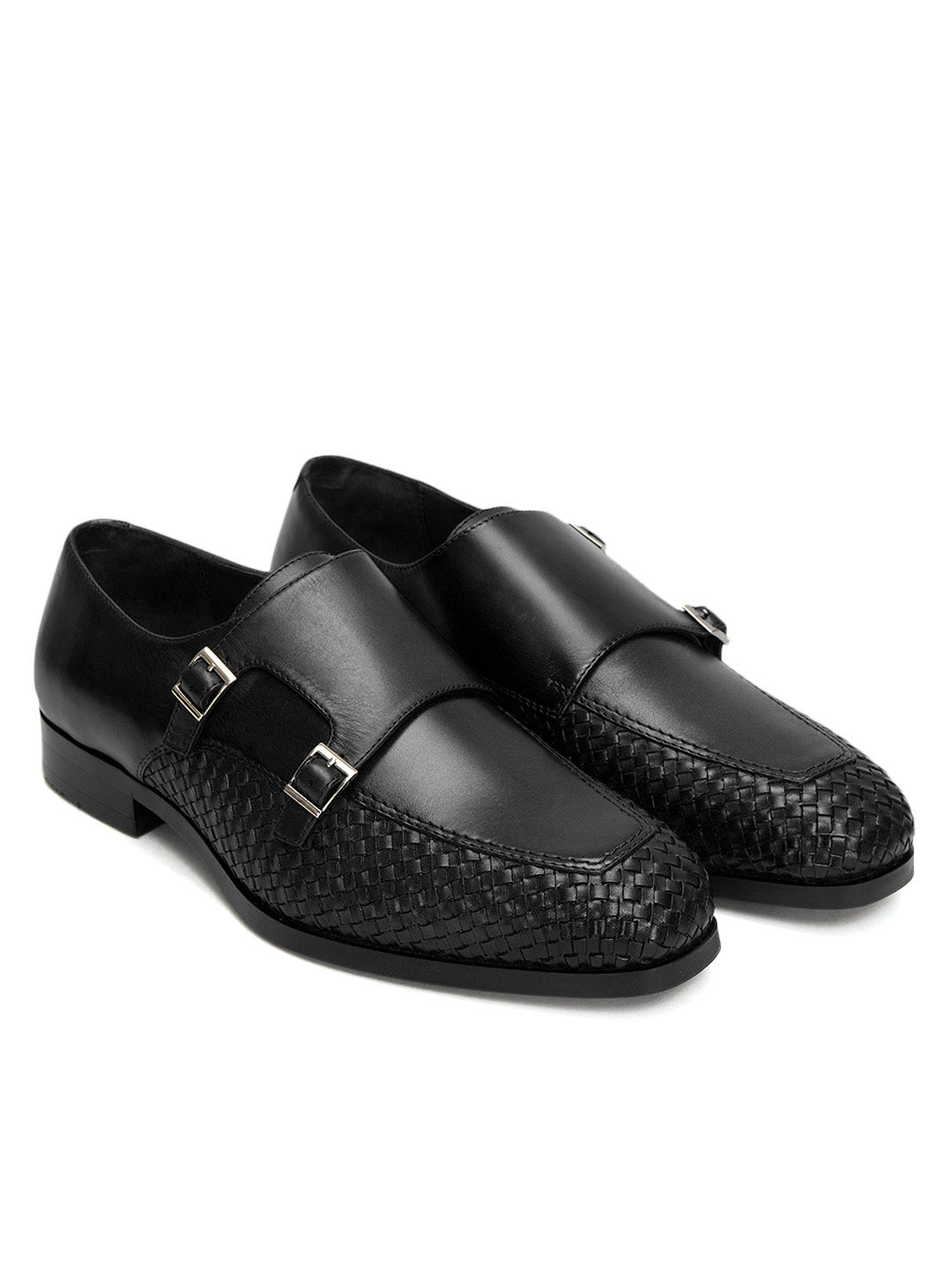 Black Woven Textured Monk Straps
