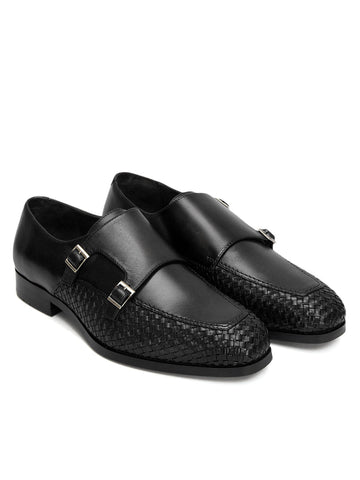 Black Woven Textured Monk Straps