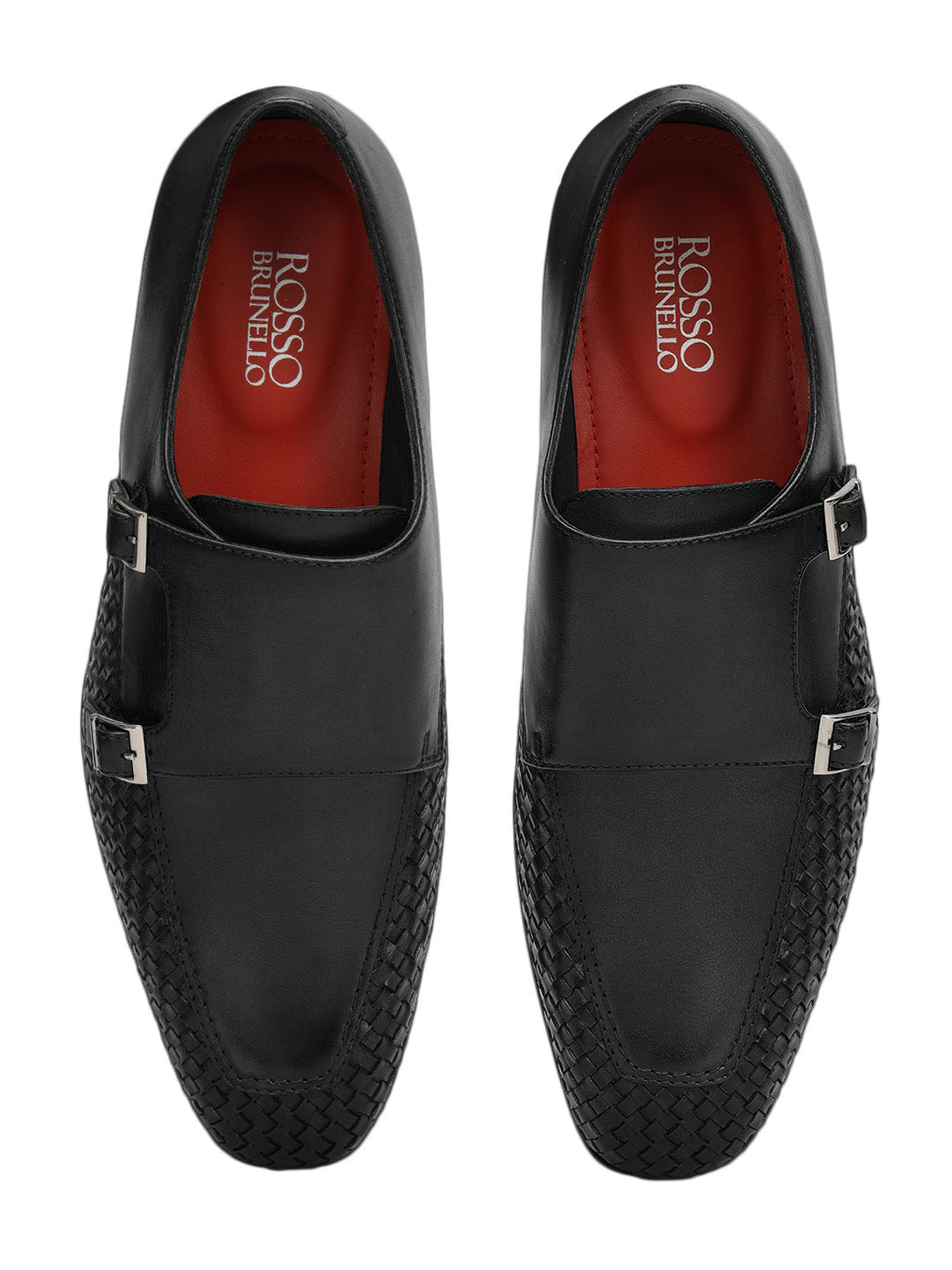 Black Woven Textured Monk Straps