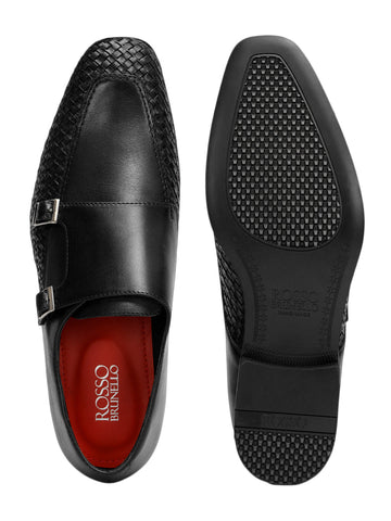 Black Woven Textured Monk Straps