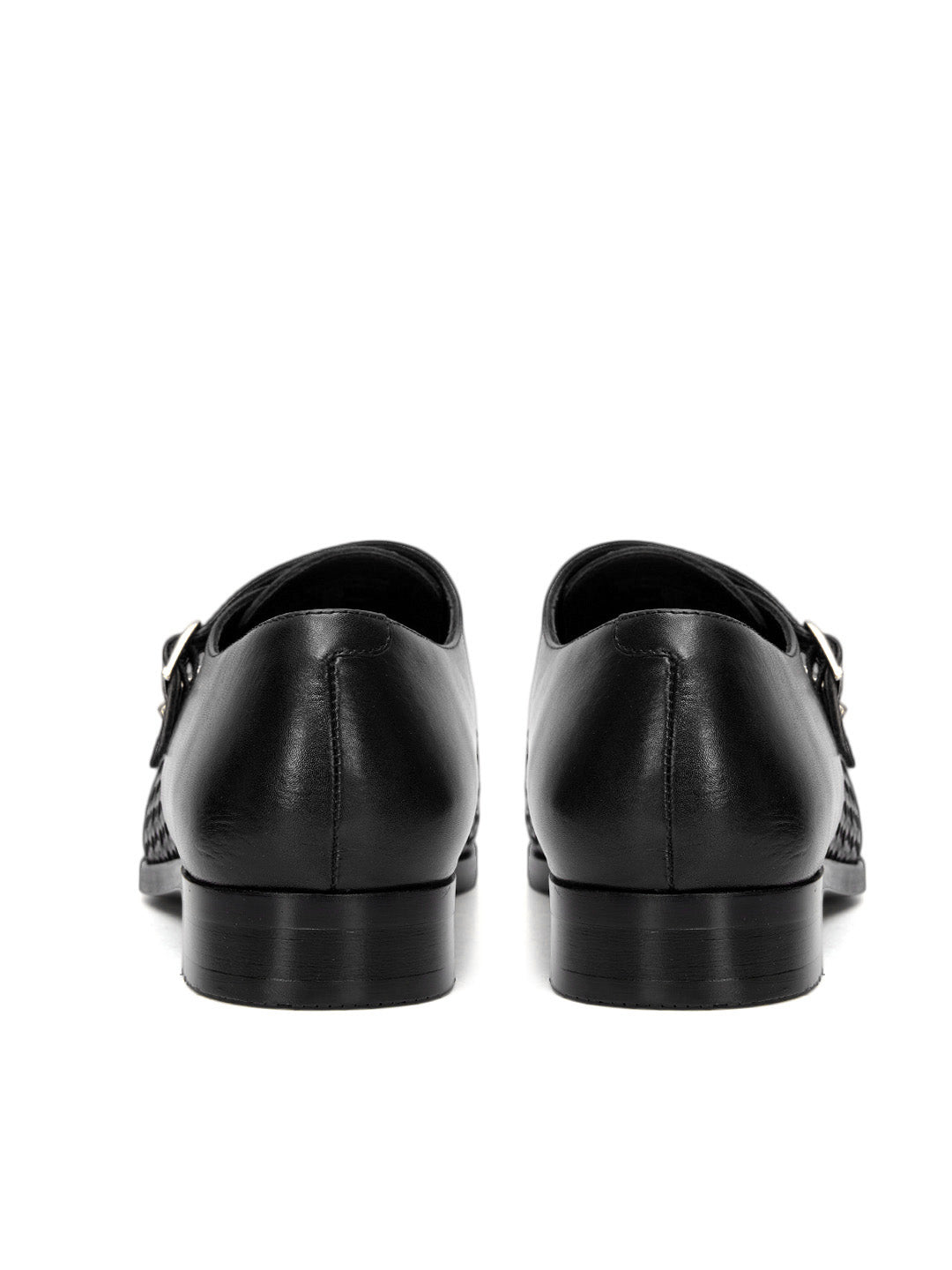 Black Woven Textured Monk Straps