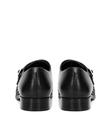 Black Woven Textured Monk Straps