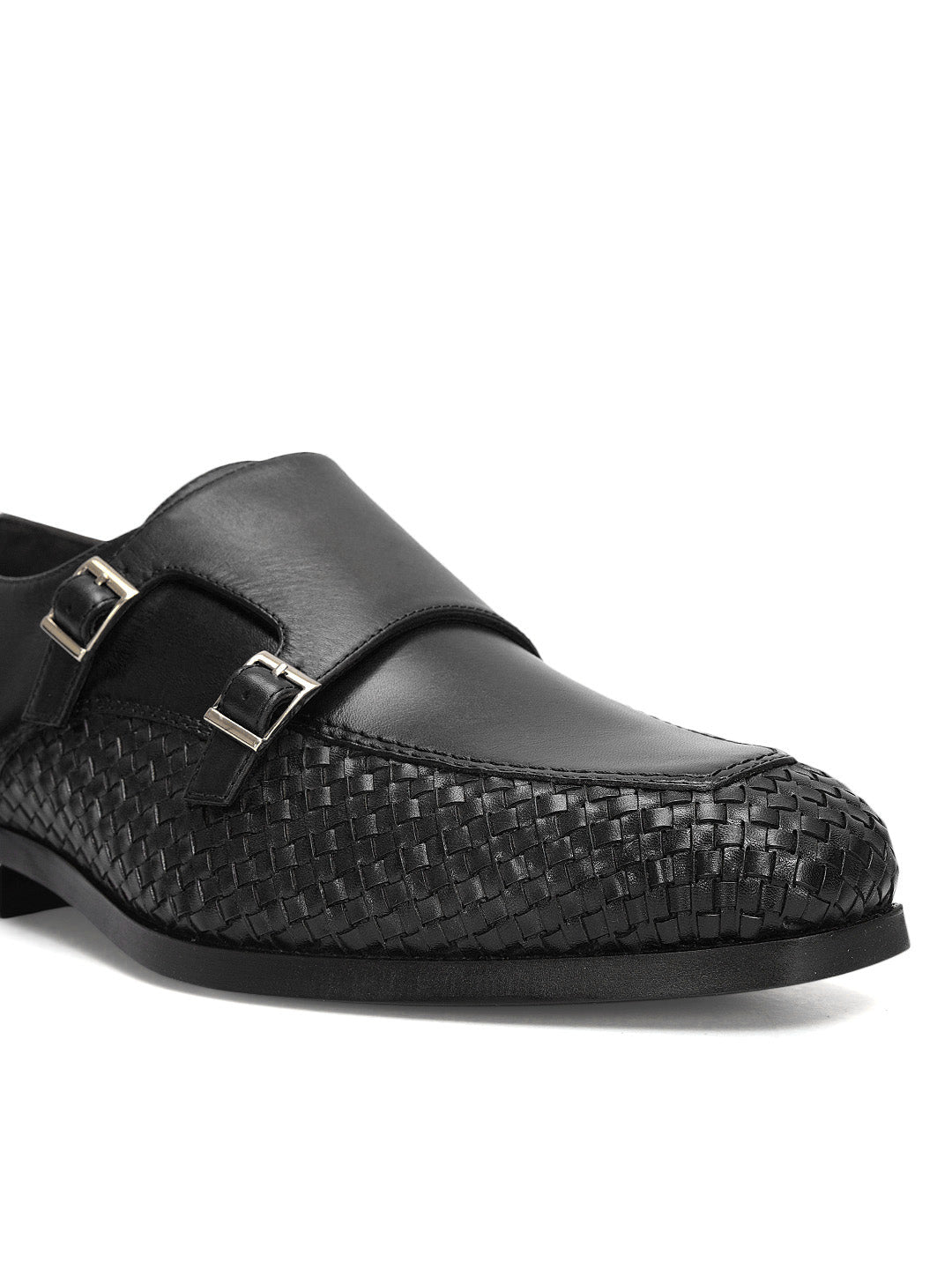 Black Woven Textured Monk Straps