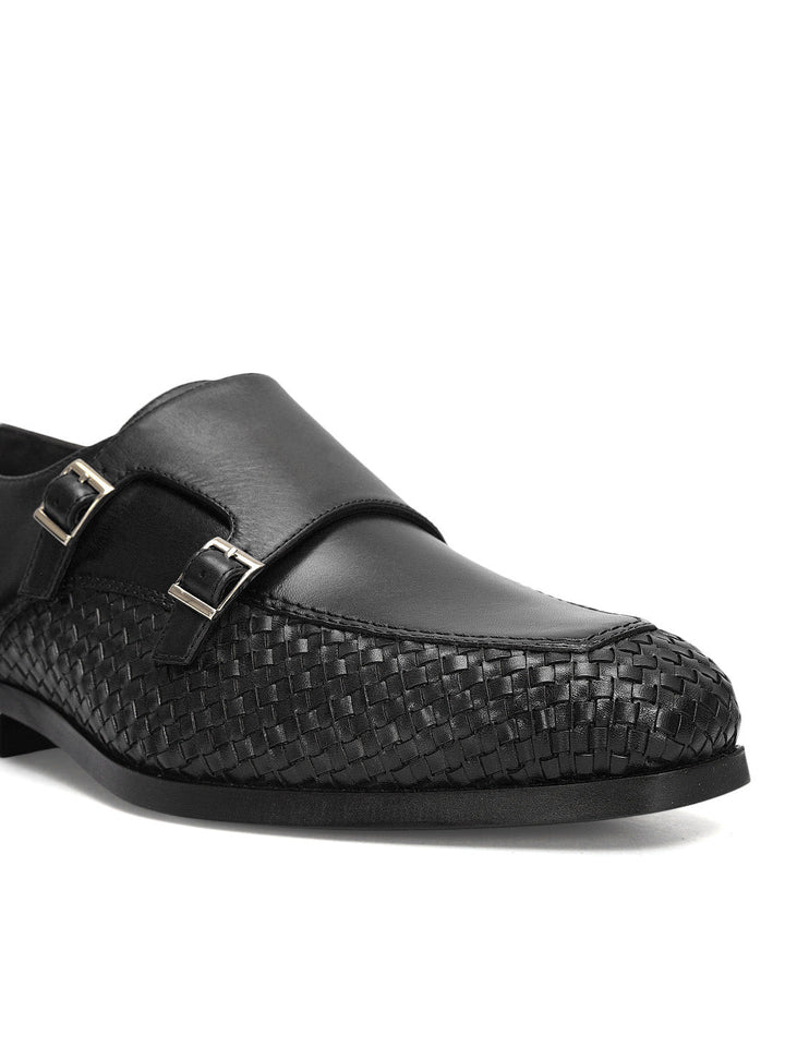 Black Woven Textured Monk Straps