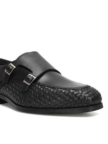 Black Woven Textured Monk Straps