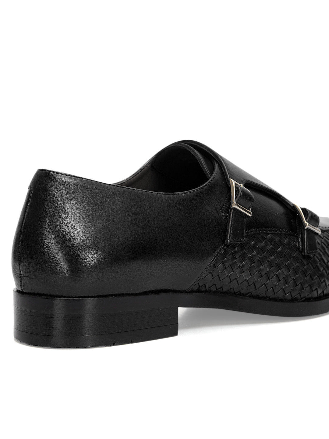 Black Woven Textured Monk Straps