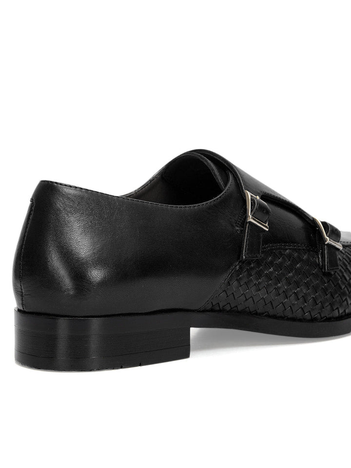 Black Woven Textured Monk Straps