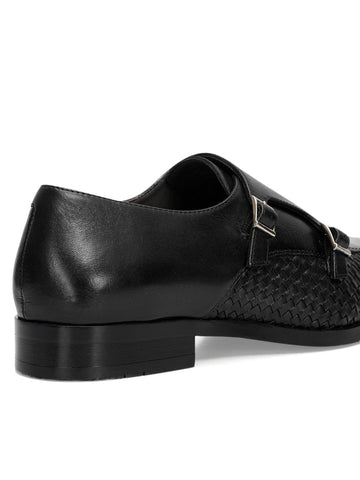 Black Woven Textured Monk Straps