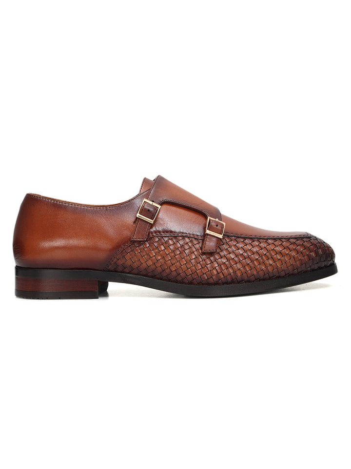Tan Woven Textured Monk Straps