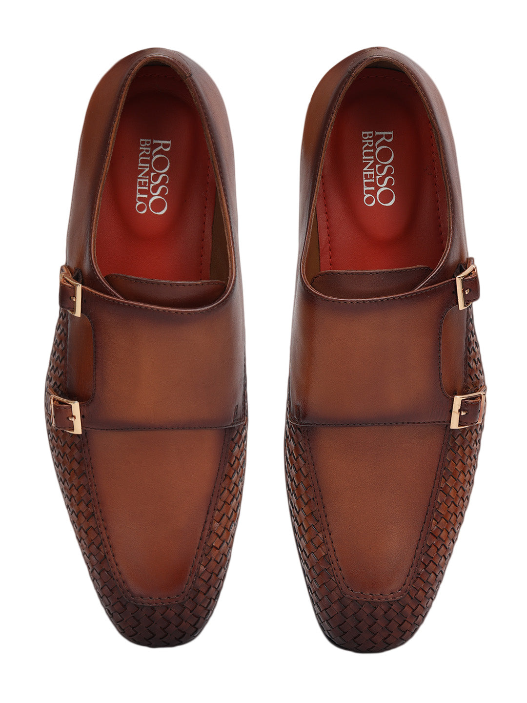 Tan Woven Textured Monk Straps