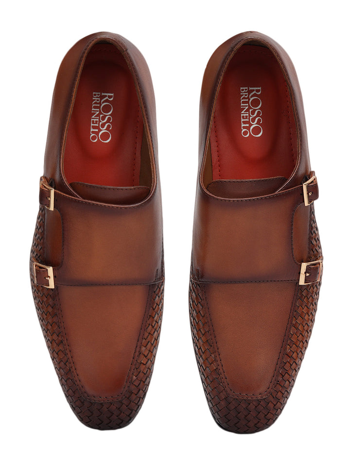 Tan Woven Textured Monk Straps