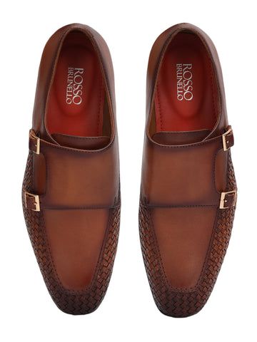 Tan Woven Textured Monk Straps