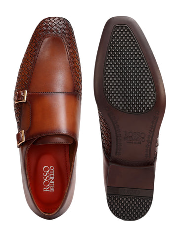 Tan Woven Textured Monk Straps