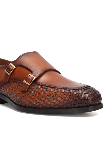 Tan Woven Textured Monk Straps