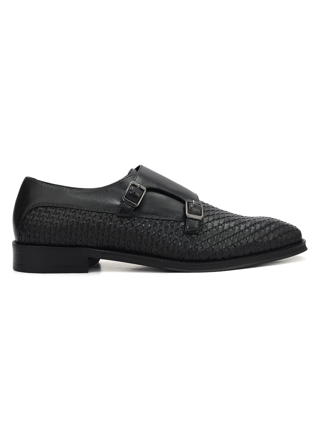 Black Textured Leather Monk Straps