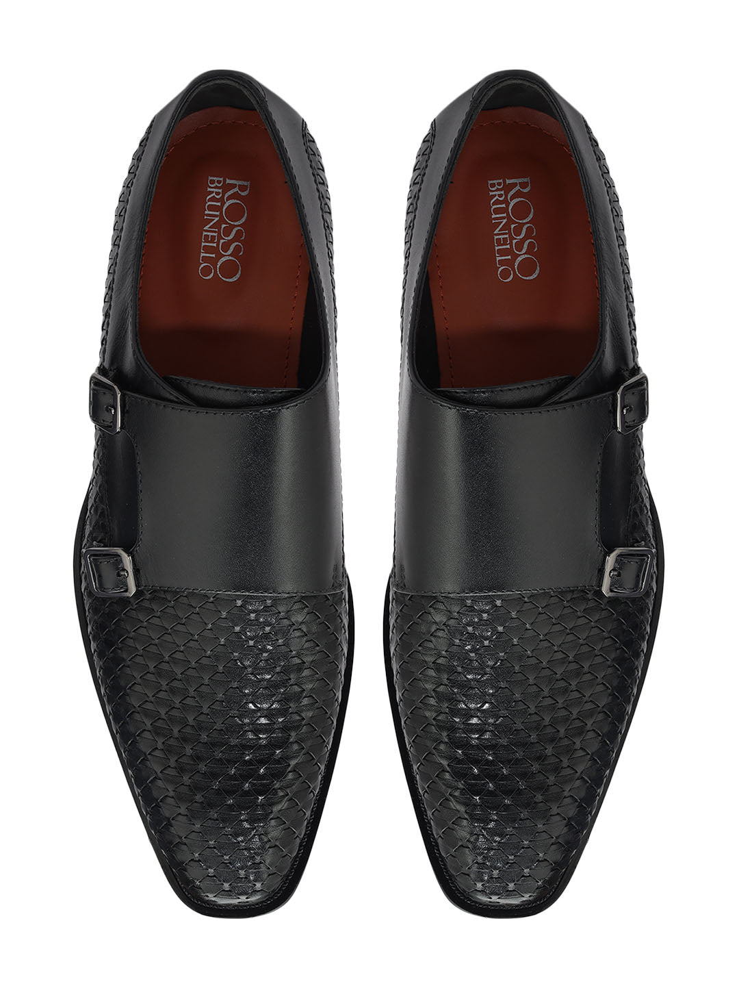Black Textured Leather Monk Straps