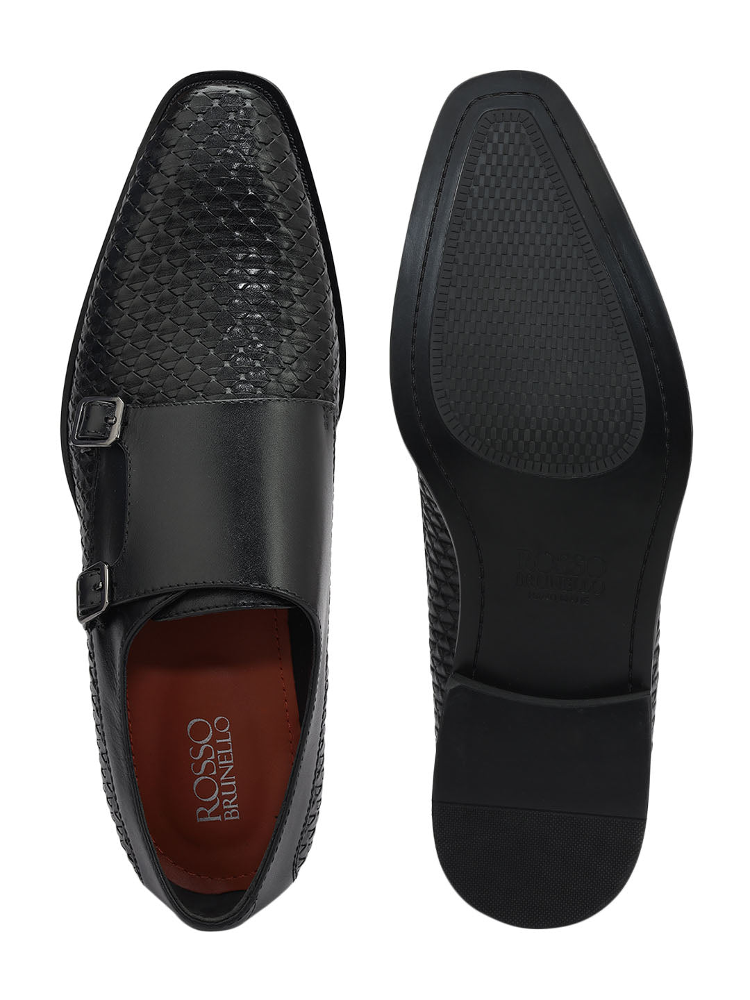 Black Textured Leather Monk Straps