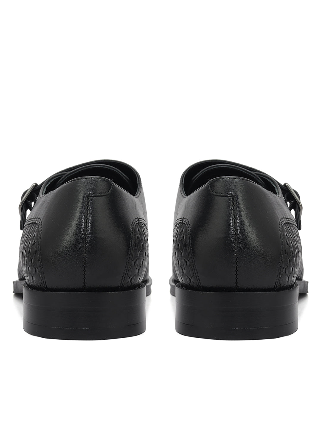 Black Textured Leather Monk Straps