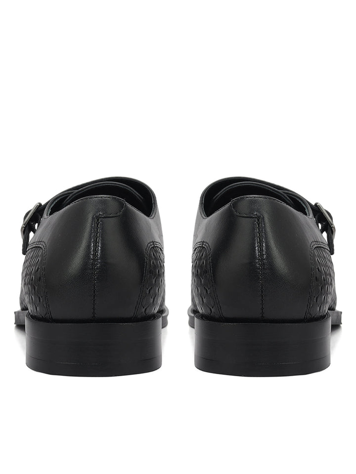 Black Textured Leather Monk Straps