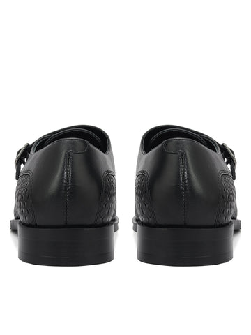 Black Textured Leather Monk Straps
