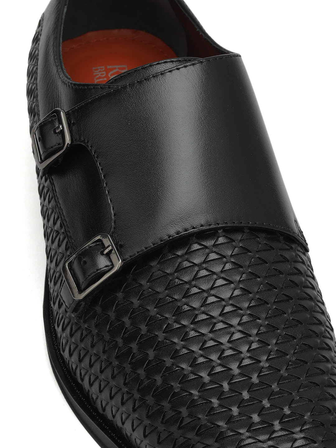 Black Textured Leather Monk Straps
