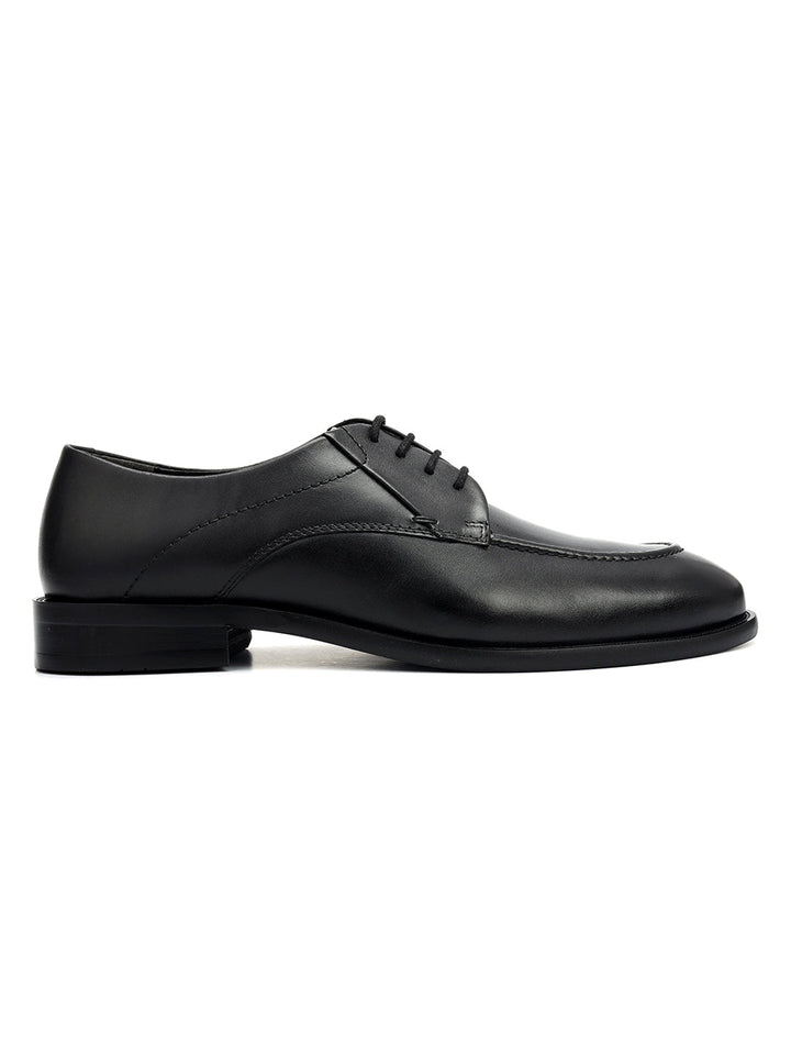 Black Plain Leather Lace Ups