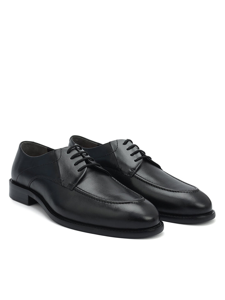 Black Plain Leather Lace Ups