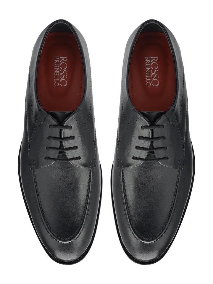 Black Plain Leather Lace Ups