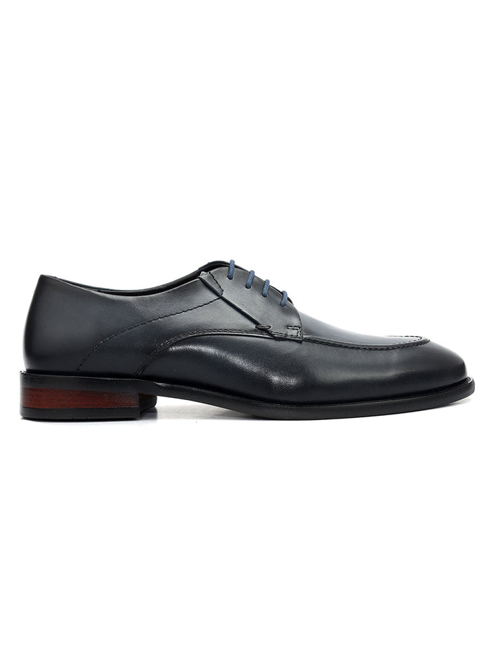 Blue Plain Leather Lace Ups