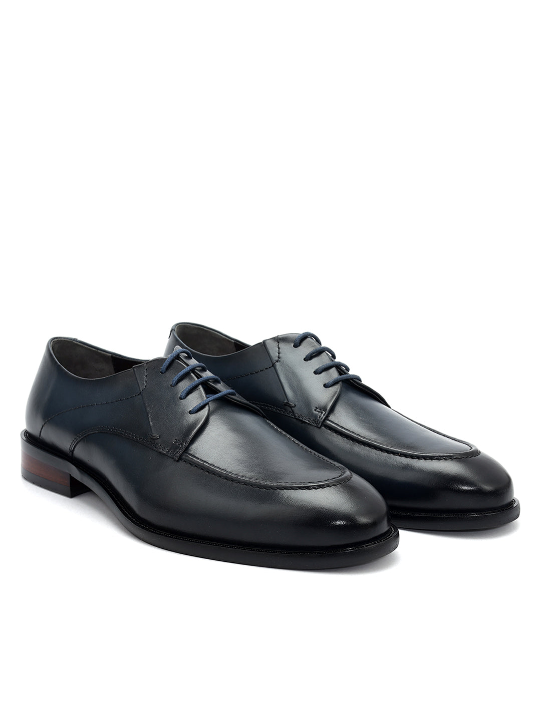 Blue Plain Leather Lace Ups