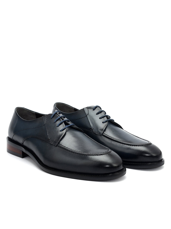 Blue Plain Leather Lace Ups