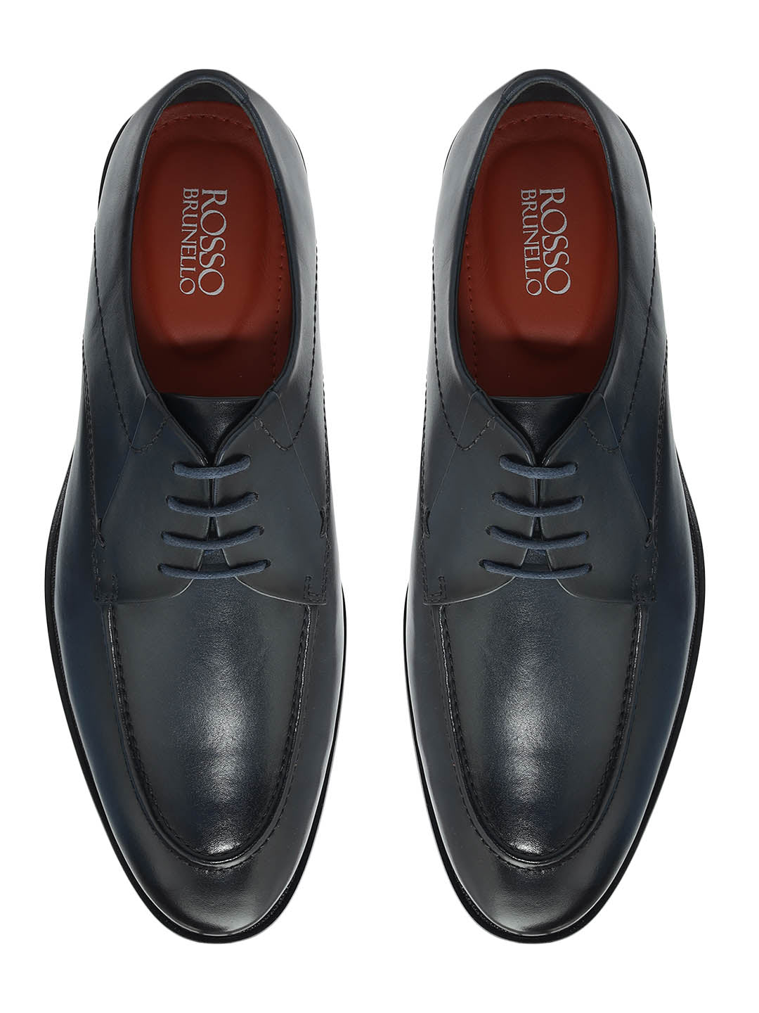 Blue Plain Leather Lace Ups