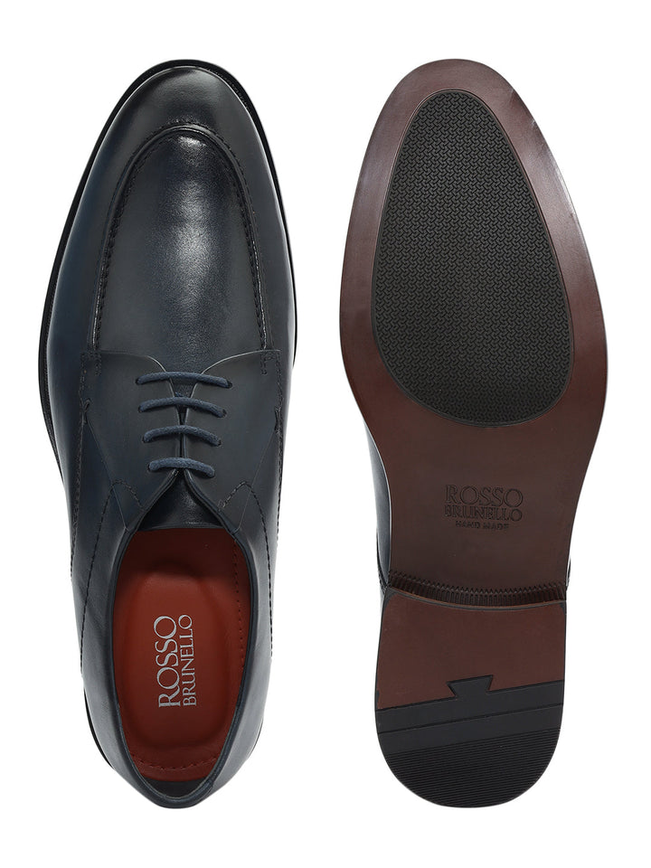 Blue Plain Leather Lace Ups