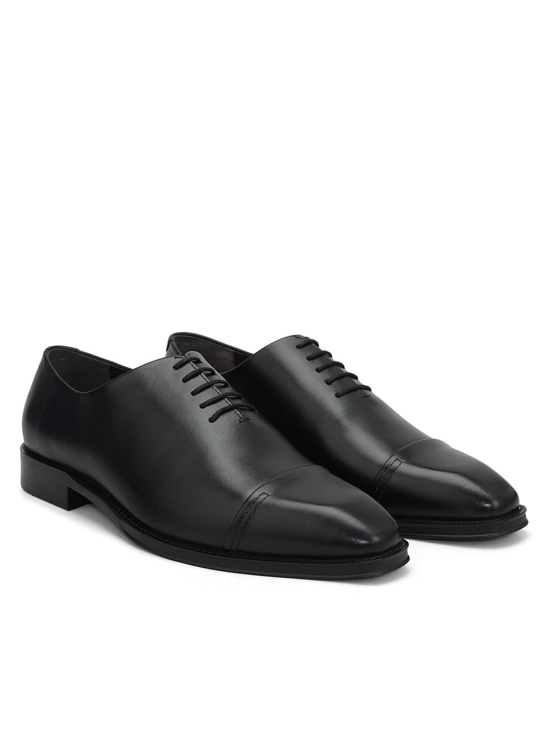 Black Plain Leather Lace Ups