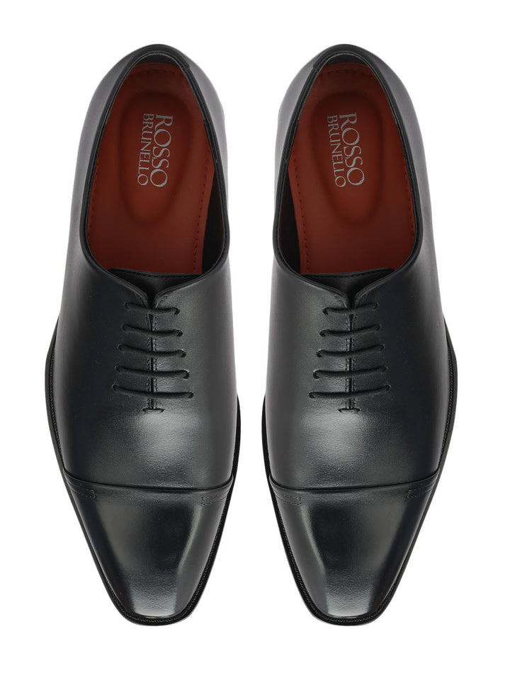Black Plain Leather Lace Ups