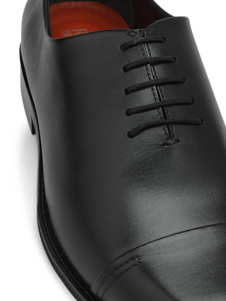 Black Plain Leather Lace Ups