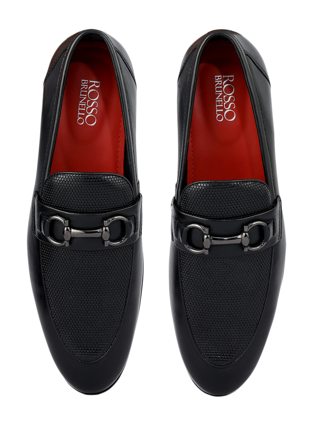 Black Mat Textured Loafers With Buckle