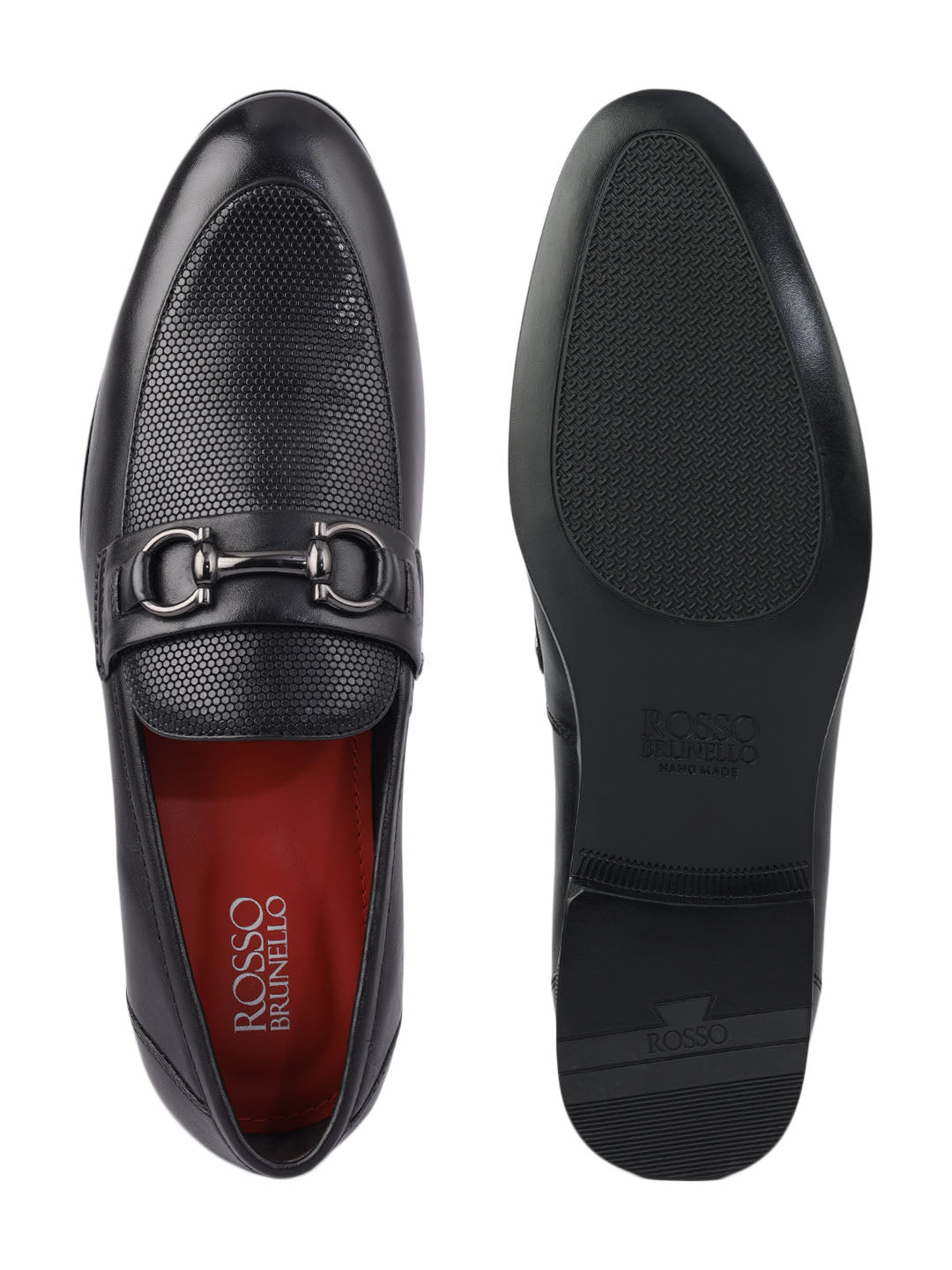 Black Mat Textured Loafers With Buckle